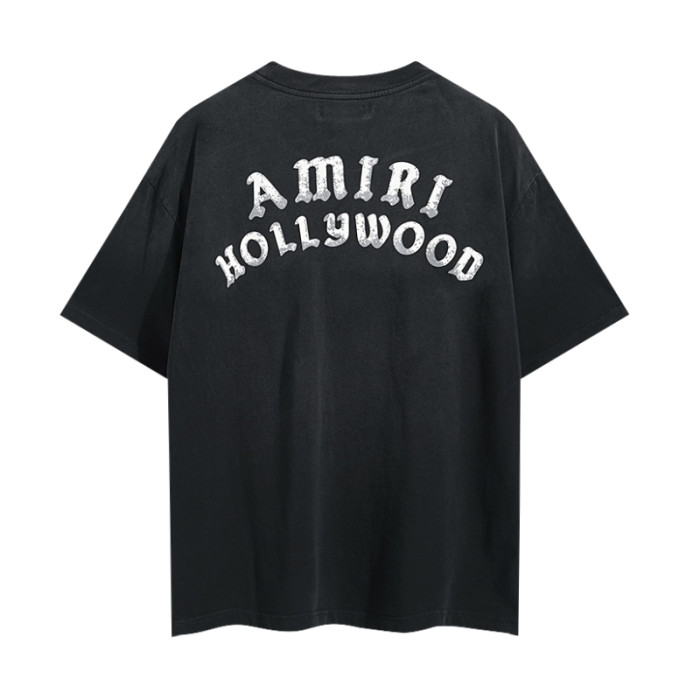 Hollywood Curved Vintage Slogan Print Washed Tee 2 colors 29330534