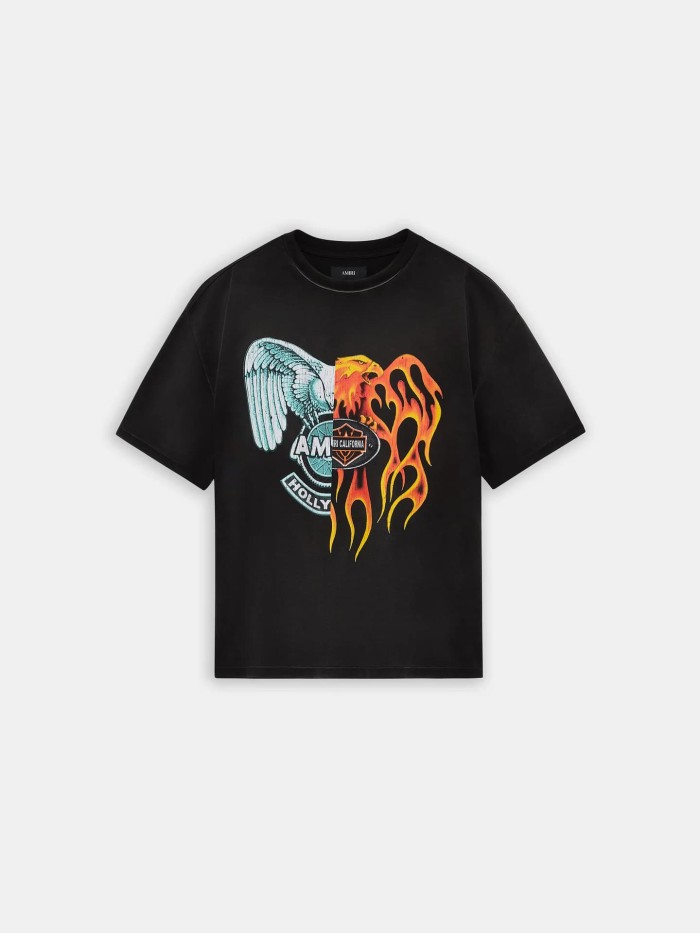 Half Flame Half Bronze Eagle Print Washed Tee 29330528