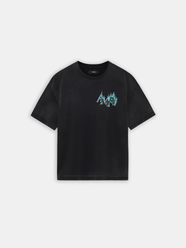 Teal Flame Letter Rhinestone Print Washed Tee 29330542