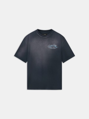 Blue White Cursive Cloud Print Washed Tee 29330541