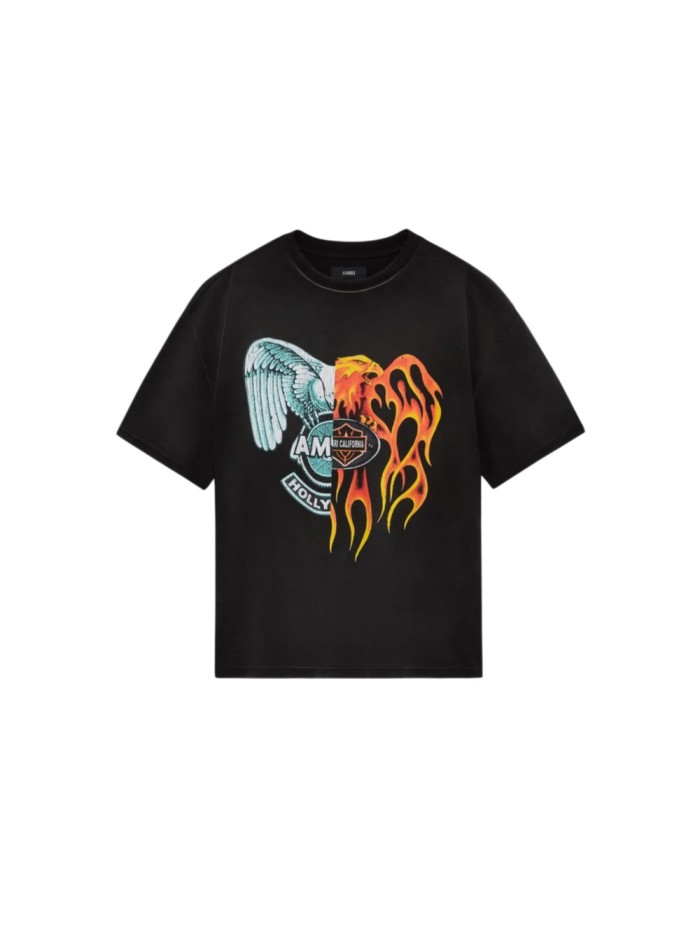 Half Flame Half Bronze Eagle Print Washed Tee 29330528