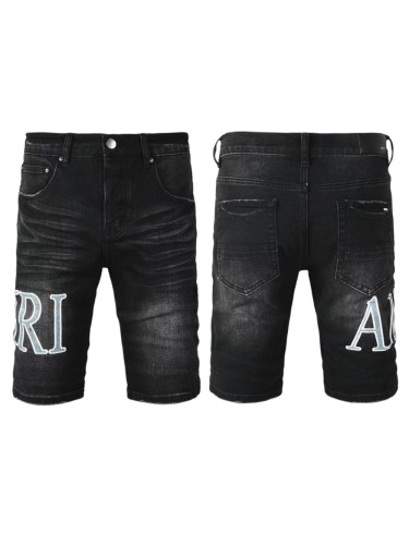1:1 quality version Ari And A Letter Patch Embroidery High Waist Straight Five Pocket Raw Hem Denim Shorts 29331663