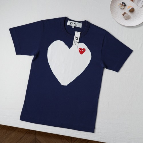1:1 quality version Chest Oversize Solid White Heart Print Heart Corner Mini Red Eyed Heart Embroidery Couple Tee 29331841