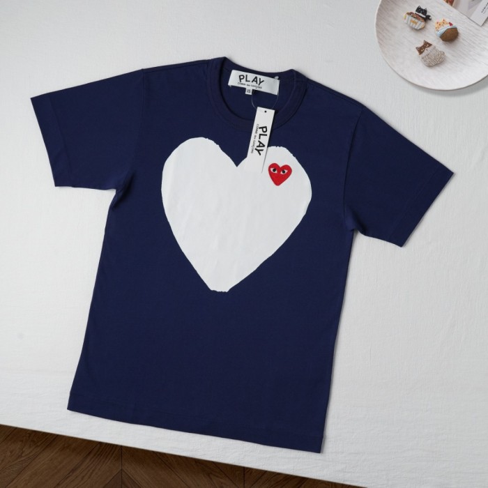1:1 quality version Chest Oversize Solid White Heart Print Heart Corner Mini Red Eyed Heart Embroidery Couple Tee 29331841