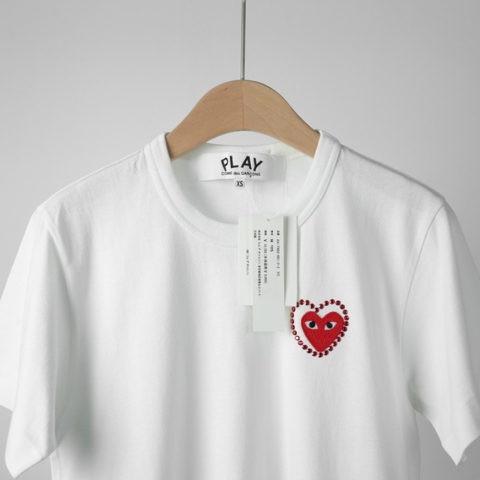 1:1 quality version Contrast Outline Heart Embroidery Solid Crew Neck Basic Tee 2 colors 29331758