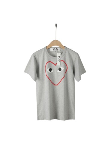 1:1 quality version Front Oversize Hand Drawn Red Outline Hollow Eyed Heart Print Couple Tee 29331783