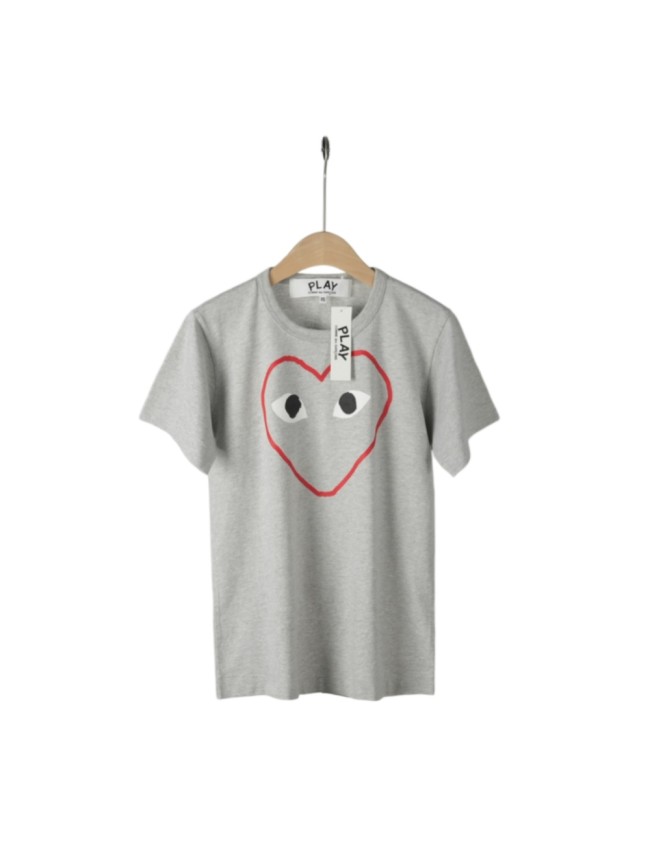 1:1 quality version Front Oversize Hand Drawn Red Outline Hollow Eyed Heart Print Couple Tee 29331783