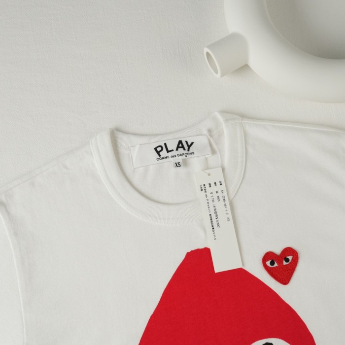 1:1 quality version Big Red Heart Navy Polka Dot Heart Mini Red Eyed Heart Combined Print Couple Tee 29331789