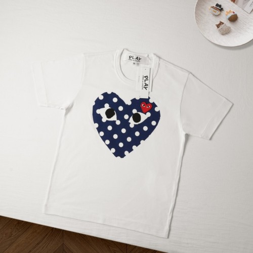 1:1 quality version Navy Polka Dot Eyed Heart Print Heart Corner Decor Mini Red Heart Embroidery Couple Tee 29331831