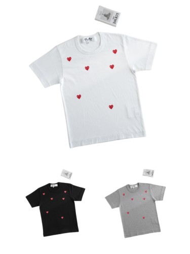 1:1 quality version Six Scattered All Over Red Heart Embroidery Crew Neck Solid Basic Couple Daily Casual Tee 3 colors 29331780