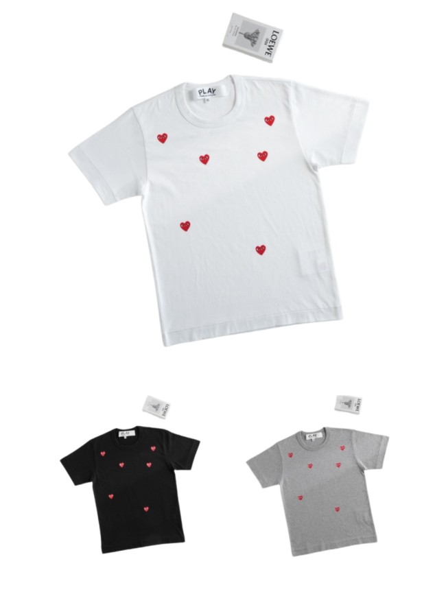 1:1 quality version Six Scattered All Over Red Heart Embroidery Crew Neck Solid Basic Couple Daily Casual Tee 3 colors 29331780