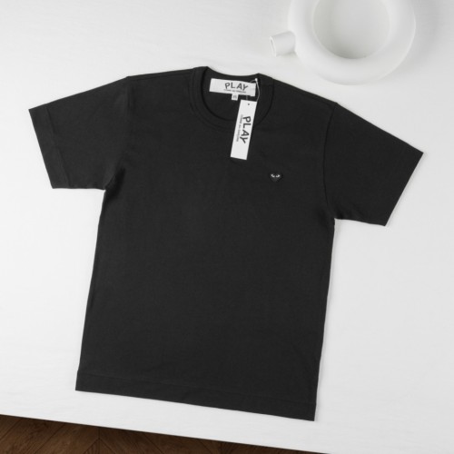 1:1 quality version Small Black Heart Embroidery Solid Crew Neck Basic Minimal Low Key Couple Tee 2 colors 29331711