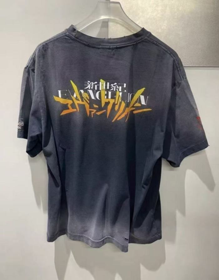 EVA Neon Genesis Evangelion Front And Back Dual Print Hand Ripped Neck Gradient Wash Fade Tee 29331516