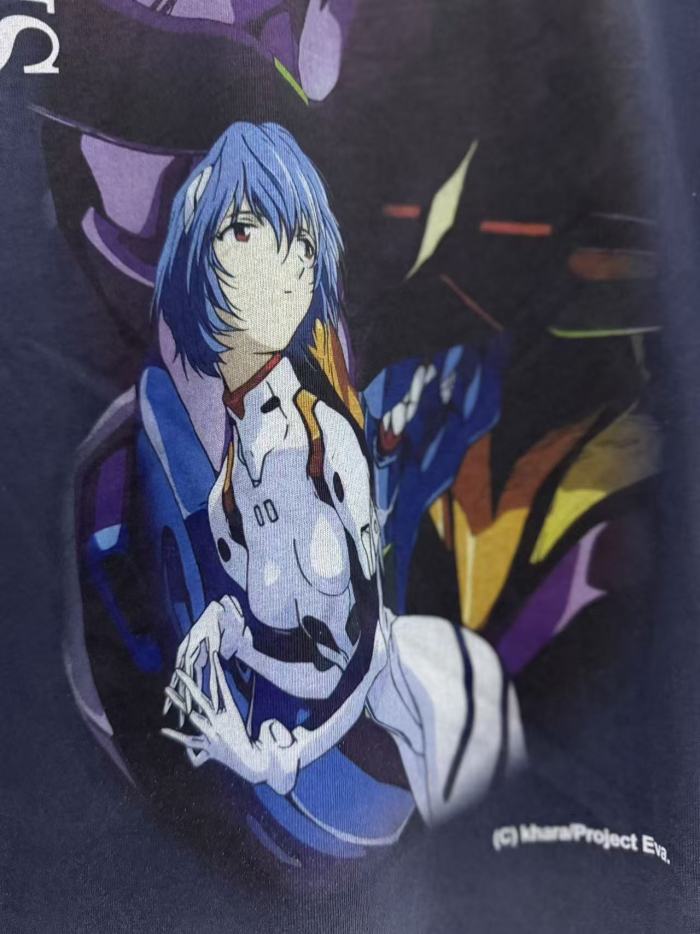 EVA Neon Genesis Evangelion Front And Back Dual Print Hand Ripped Neck Gradient Wash Fade Tee 29331516