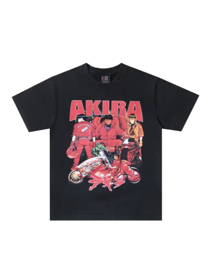 Akira Multi Character Motorcycle Collage Big Title Japanese Text Retro Anime Distressed Print Tee 29331531