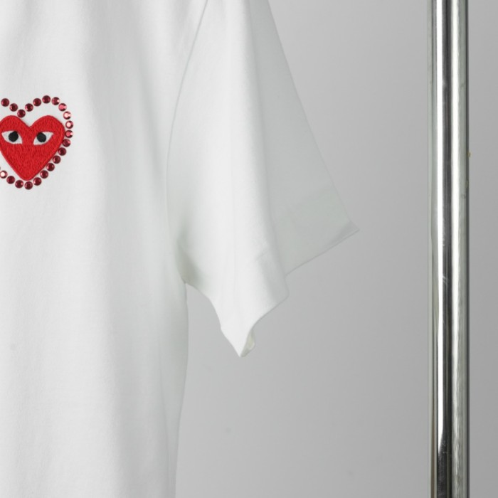 1:1 quality version Contrast Outline Heart Embroidery Solid Crew Neck Basic Tee 2 colors 29331758