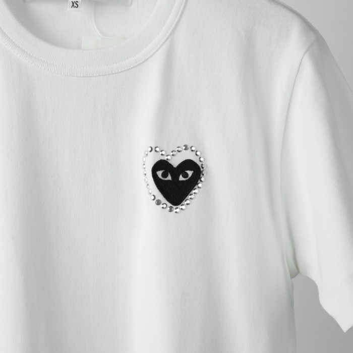 1:1 quality version Contrast Outline Heart Embroidery Solid Crew Neck Basic Tee 2 colors 29331758