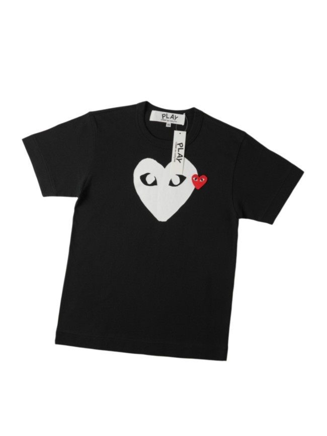 1:1 quality version Chest Oversize White Eyed Solid Heart Print Side Mini Red Heart Embroidery Tee 29331849