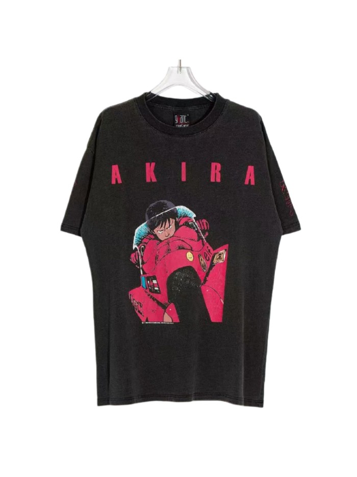Akira Bold Letter Motorcycle Rider Illustration Back Gradient Split Color Letter Gunman Graphic Print Tee 29331536