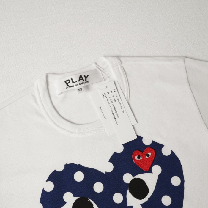 1:1 quality version Navy Polka Dot Eyed Heart Print Heart Corner Decor Mini Red Heart Embroidery Couple Tee 29331831
