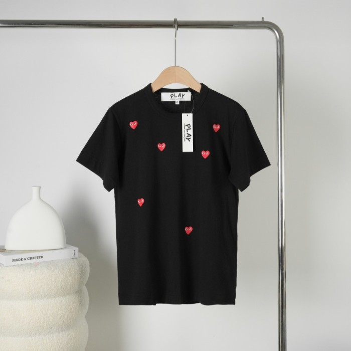 1:1 quality version Six Scattered All Over Red Heart Embroidery Crew Neck Solid Basic Couple Daily Casual Tee 3 colors 29331780