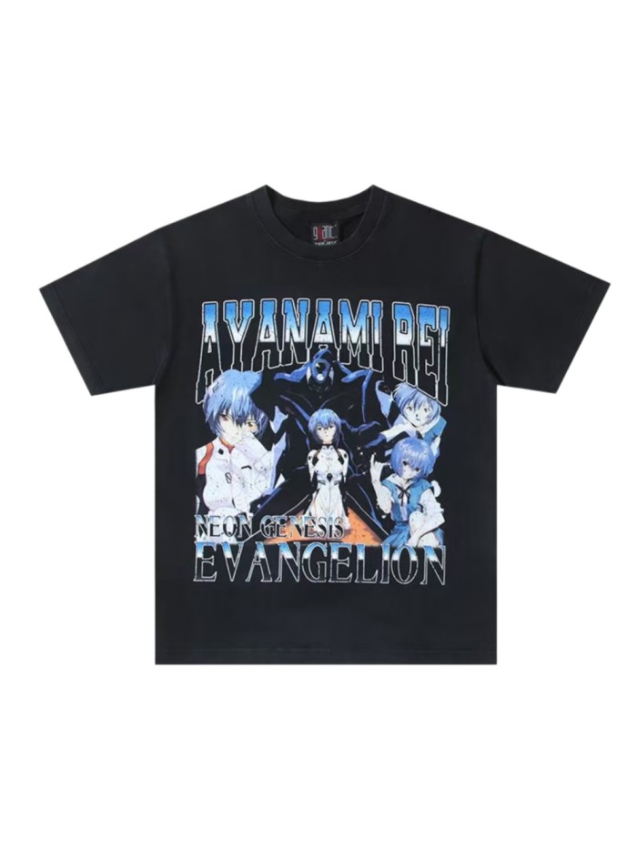 EVA Neon Genesis Evangelion Multi Look Ayanami Rei Gradient Gothic Font Anime Vintage Fade Print Tee 29331521
