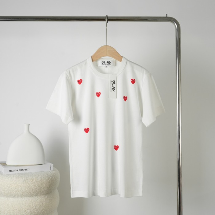 1:1 quality version Six Scattered All Over Red Heart Embroidery Crew Neck Solid Basic Couple Daily Casual Tee 3 colors 29331780