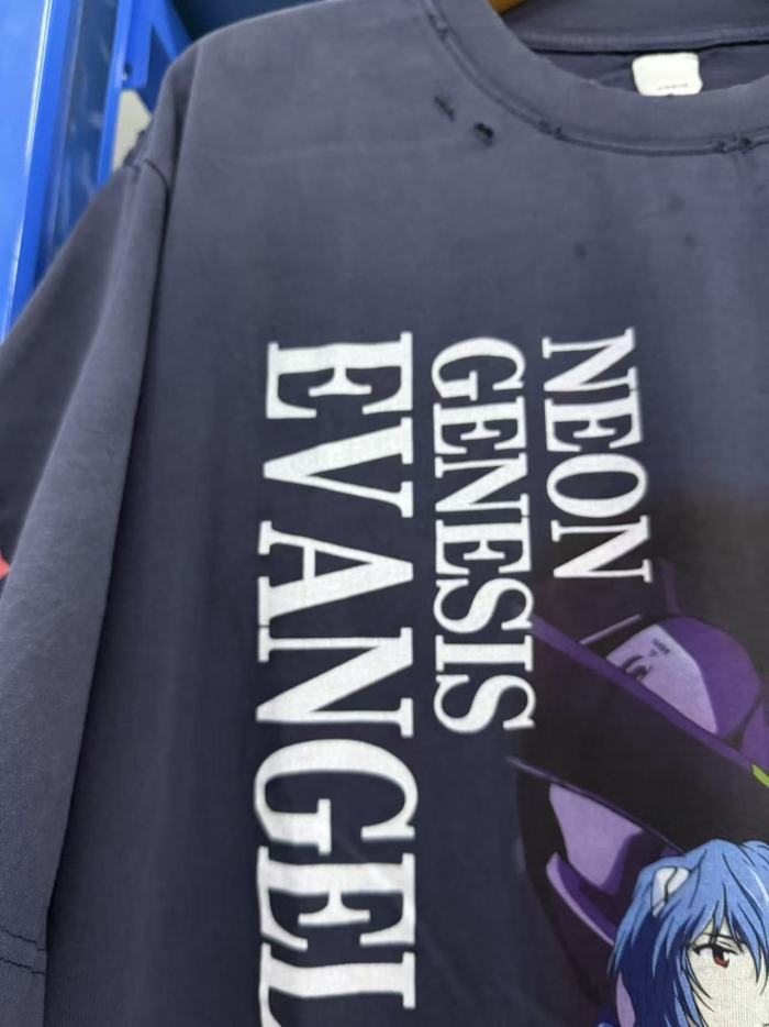 EVA Neon Genesis Evangelion Front And Back Dual Print Hand Ripped Neck Gradient Wash Fade Tee 29331516