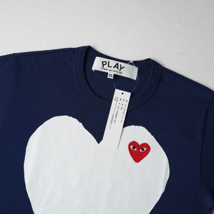 1:1 quality version Chest Oversize Solid White Heart Print Heart Corner Mini Red Eyed Heart Embroidery Couple Tee 29331841