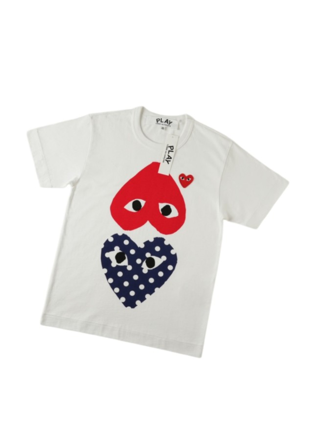 1:1 quality version Big Red Heart Navy Polka Dot Heart Mini Red Eyed Heart Combined Print Couple Tee 29331789