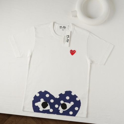 1:1 quality version Navy Polka Dot Eyed Heart Print Left Chest Mini Red Heart Embroidery Couple Tee 29331829