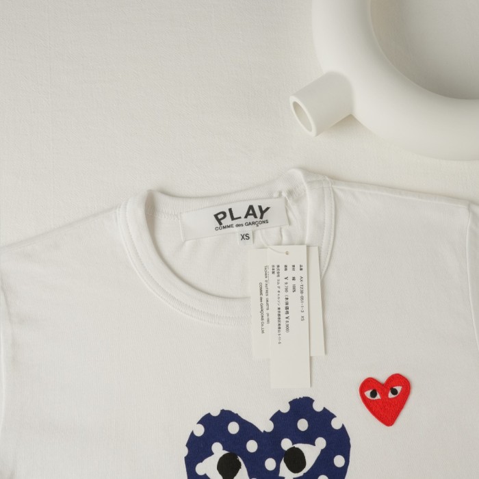 1:1 quality version Two Up Down Navy Polka Dot Eyed Heart Print Match Side Red Heart Embroidery Couple Tee 29331790