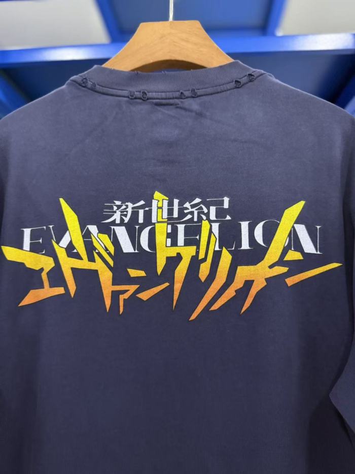 EVA Neon Genesis Evangelion Front And Back Dual Print Hand Ripped Neck Gradient Wash Fade Tee 29331516