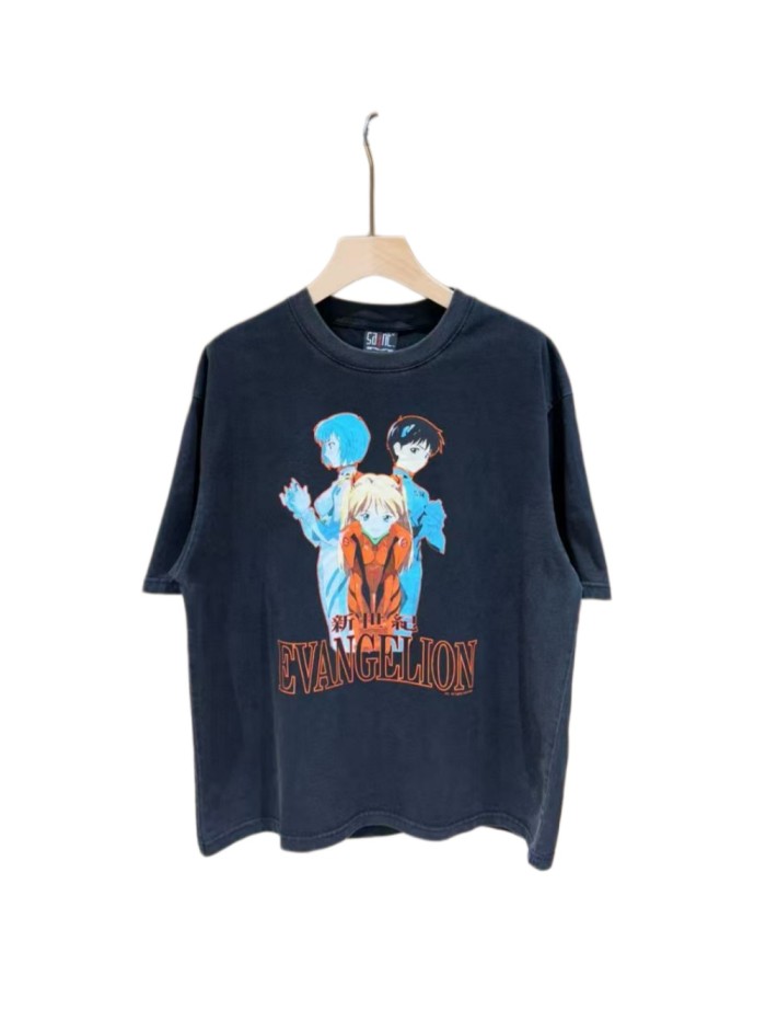 EVA Neon Genesis Evangelion Shinji Rei Asuka Trio Character Anime Japanese English Retro Print Tee 29331526