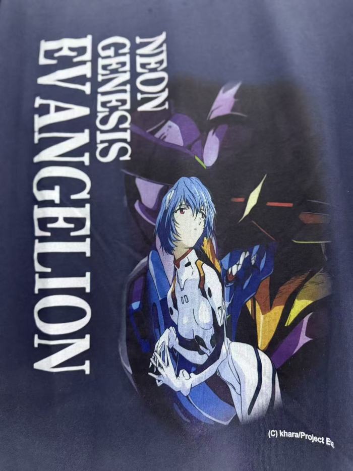 EVA Neon Genesis Evangelion Front And Back Dual Print Hand Ripped Neck Gradient Wash Fade Tee 29331516