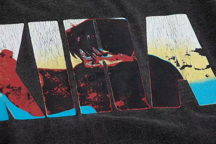 Akira Bold Letter Motorcycle Rider Illustration Back Gradient Split Color Letter Gunman Graphic Print Tee 29331536
