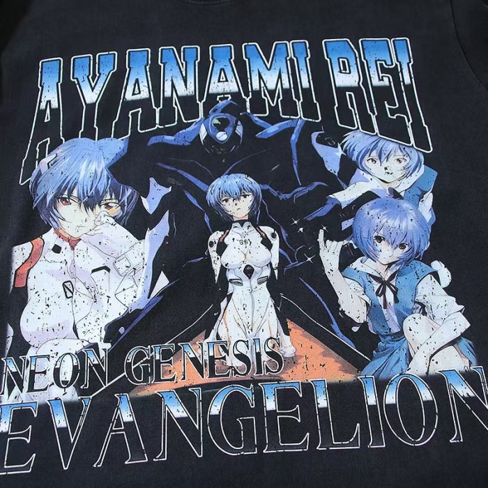 EVA Neon Genesis Evangelion Multi Look Ayanami Rei Gradient Gothic Font Anime Vintage Fade Print Tee 29331521