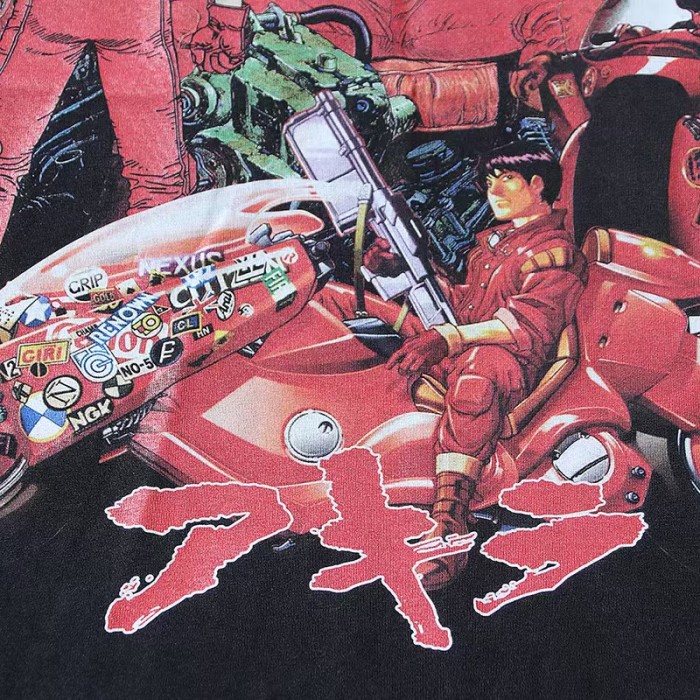 Akira Multi Character Motorcycle Collage Big Title Japanese Text Retro Anime Distressed Print Tee 29331531