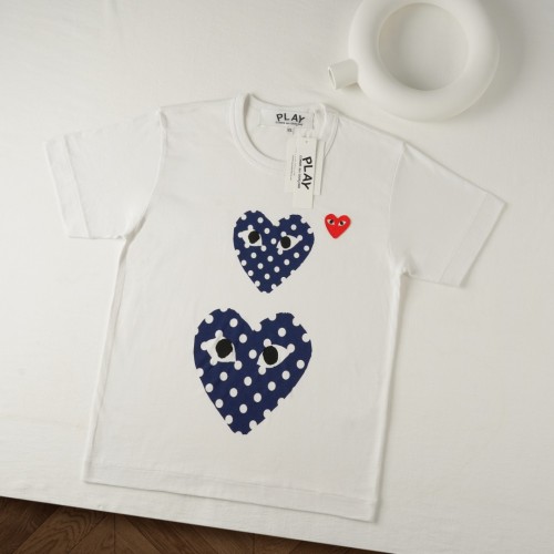 1:1 quality version Two Up Down Navy Polka Dot Eyed Heart Print Match Side Red Heart Embroidery Couple Tee 29331790