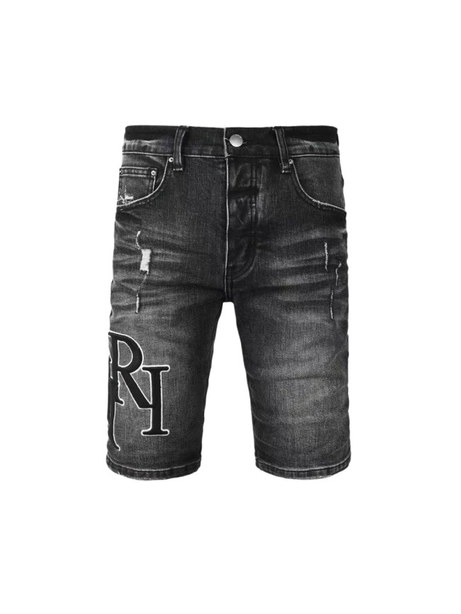 1:1 quality version RN Letter Embroidery Back Pocket Single A Distressed Whiskering Five Pocket High Waist Straight Denim Shorts 29331659