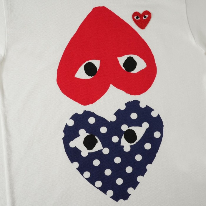 1:1 quality version Big Red Heart Navy Polka Dot Heart Mini Red Eyed Heart Combined Print Couple Tee 29331789