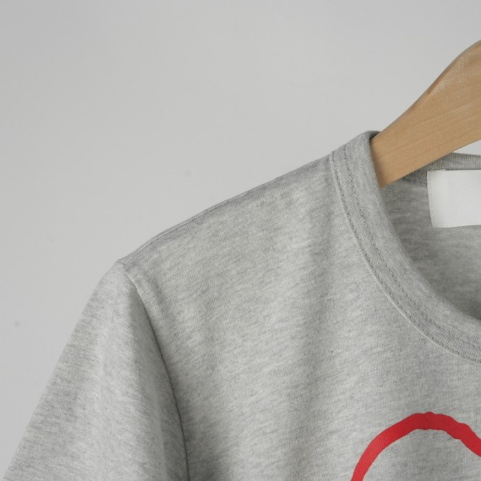 1:1 quality version Front Oversize Hand Drawn Red Outline Hollow Eyed Heart Print Couple Tee 29331783