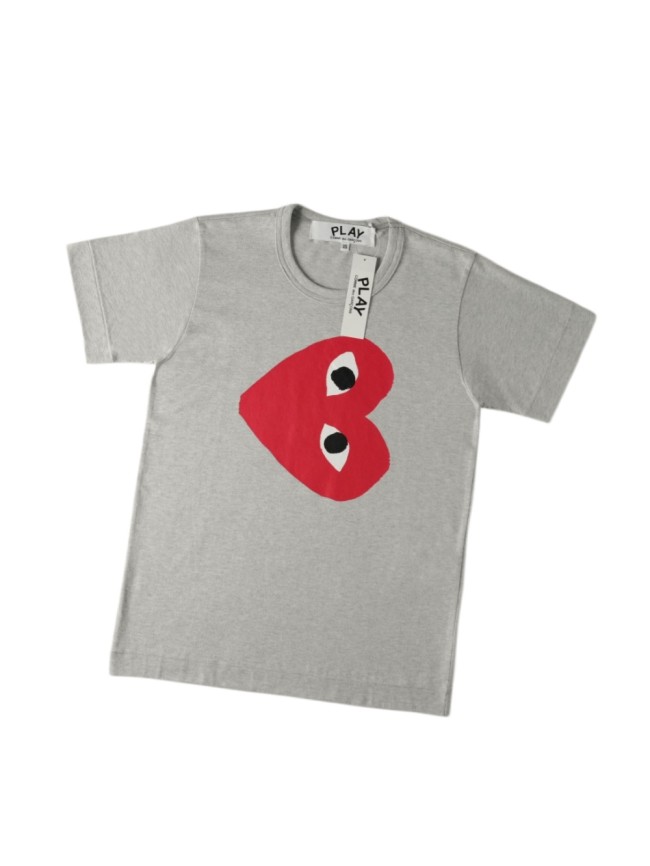 1:1 quality version Chest Large Solid Red Heart Two Eyes Face Print Couple Tee 29331786