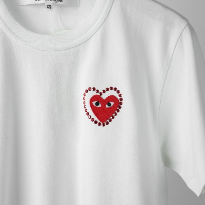 1:1 quality version Contrast Outline Heart Embroidery Solid Crew Neck Basic Tee 2 colors 29331758