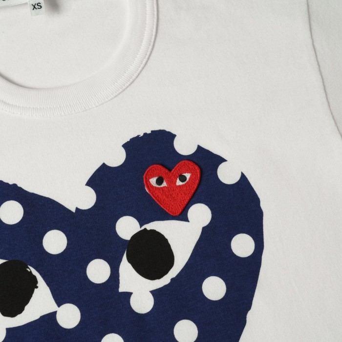 1:1 quality version Navy Polka Dot Eyed Heart Print Heart Corner Decor Mini Red Heart Embroidery Couple Tee 29331831