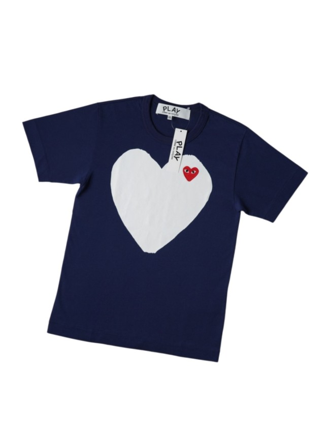 1:1 quality version Chest Oversize Solid White Heart Print Heart Corner Mini Red Eyed Heart Embroidery Couple Tee 29331841