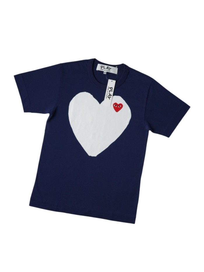 1:1 quality version Chest Oversize Solid White Heart Print Heart Corner Mini Red Eyed Heart Embroidery Couple Tee 29331841