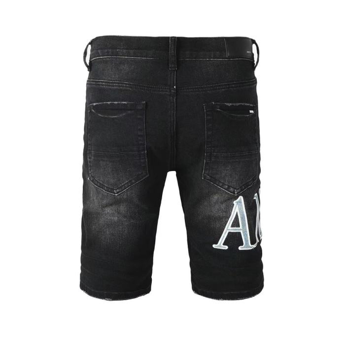 1:1 quality version Ari And A Letter Patch Embroidery High Waist Straight Five Pocket Raw Hem Denim Shorts 29331663
