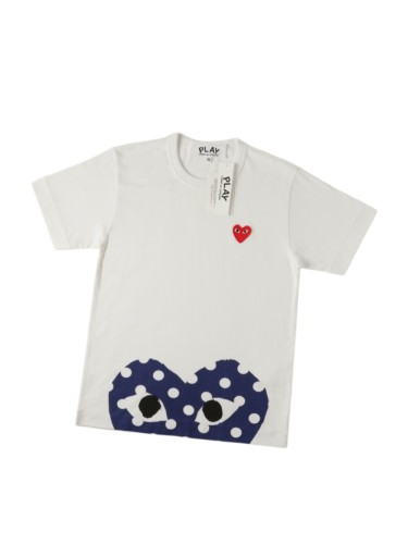 1:1 quality version Navy Polka Dot Eyed Heart Print Left Chest Mini Red Heart Embroidery Couple Tee 29331829