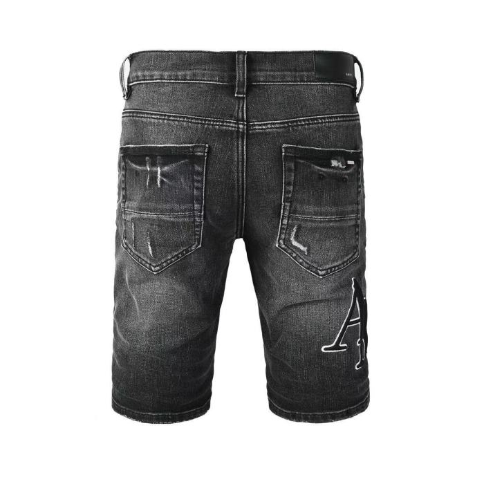 1:1 quality version RN Letter Embroidery Back Pocket Single A Distressed Whiskering Five Pocket High Waist Straight Denim Shorts 29331659